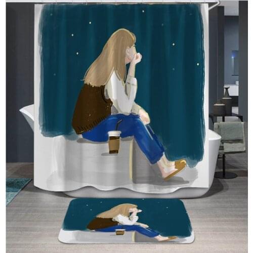 Cartoon Anime Character Couple Printed Shower Curtains Frabic Waterproof Polyester Bathroom Curtain With Hooks 180x180cm
