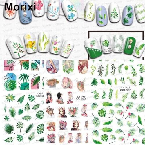 Morixi nail art sticker spring florals plant green leaves rose flowers manicure nail tip decoration ultra thin nail foil WG086