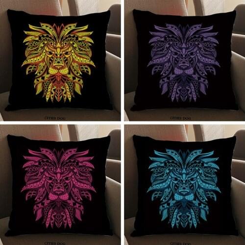 Cartoon animal head lion Cushion Cover linen Home living room Sofa Throw Pillow case Public place hotel cafe office Decor
