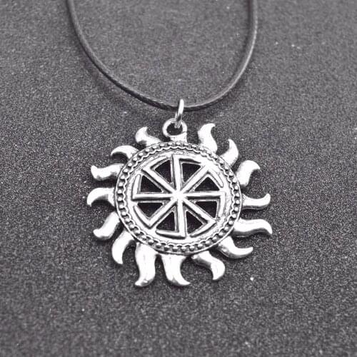 Nostalgia Wheel Slavic Kolovrat Symbol Woman Jewerly Charms Round Antique Pendants Necklace