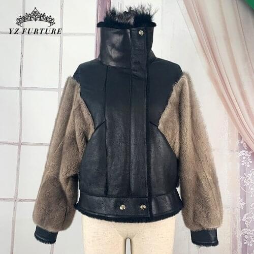 2021 New Women Winter Jacket With Sheepskin Stitching Natural Mink Fur Silver Fox Lapel Outwear Thick Design Fashion Warm Coats