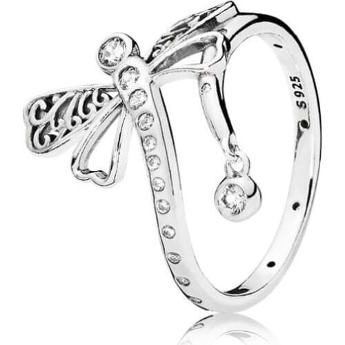 Authentic 925 Sterling Silver Pan Ring Dreamy Dragonfly Ring, Clear Cz Compatible With Opean Jewelry