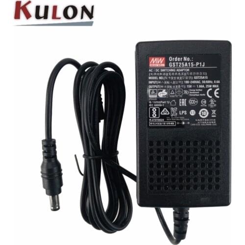 Original Meanwell GST25A15-P1J 25W 15V 1.66A Meanwell industrial desktop Adaptor Output Interface 5.5mm*2.1mm 2 pole inlet