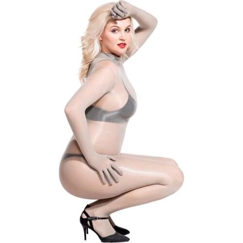 Unisex Fingers Half Coat One Piece Tights Bodystocking Open Crotch Bodysuit Transparent Nylons Rompers Jumpsuit Sexy Gay Wear