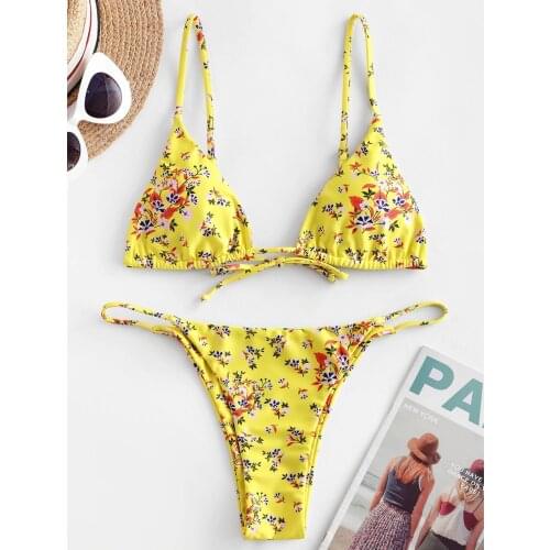 Green Floral Print Swimwear Bikini Women Sexy Push Up Brazilian Swimwear Set 2021 Fashion Bathing Suit Beach Wear Bandeau Monoki