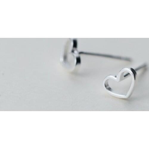 MloveAcc 2018 100% 925 Sterling Silver Cute Tiny Hollow Heart Stud Earrings Gift for Girls Fashion Women Silver Earrings