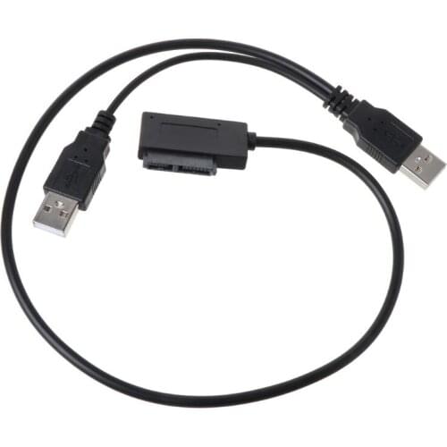 Dual USB 2.0 to 7+6 Pin Slimline Slim SATA Cable Adapter for Notebook Laptop ODD