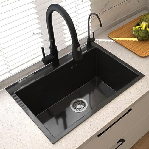 Nano Black 304 Stainless Steel Kitchen Sink Household Improvement Single-bath Undercounter Basin Dishwasher with Pull-out Faucet