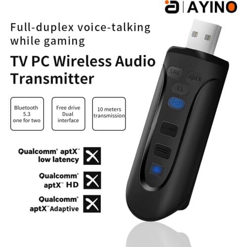 AYINO USB Bluetooth Dongle Adapter BT 5.0 Wireless Audio Computer Adapter AUX 3.5MM RAC Cable aptx HD Speaker TV Transmitter