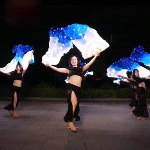Belly Dance Mujer Accessories LED Silk Fan Veil Bamboo For Belly Dancing Professional Bellydance Fan Veils LED Light Show Prop
