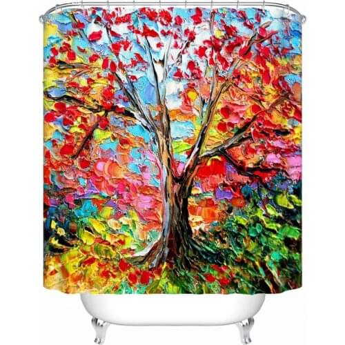 3D painting Color rich Bright Autumn tree waterproof Bathroom Shower curtain