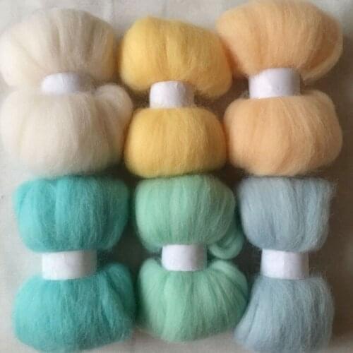 WFPFBEC DIY 70s 100% wool fiber mixture 6colors 10g/bag wool for needle felting handle tools set wool roving 60g