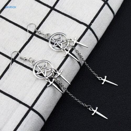 X7XB Creative Dangle Earring Dangle Chain Earrings Fashion-forward Dagger Earrings