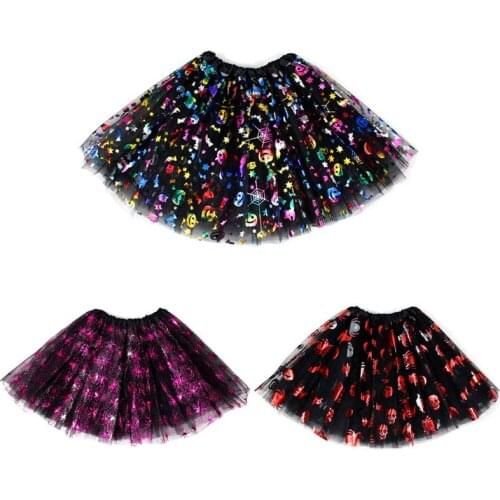 Girls Halloween 3 Layers Tutu Skirt Colorful Pumpkin Spider Skull Tulle Costume Dropshipping