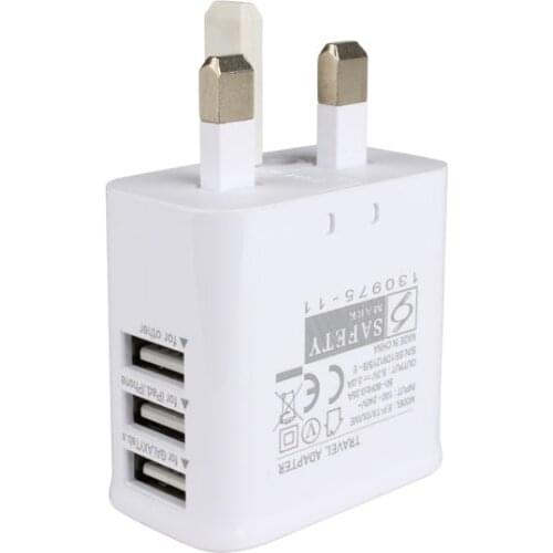 3 USB Ports UK Plug Charger,5.3V,3A Output Electric Power Adapter, Used for iPhone,iPad,Samsung & Other Mobile Phones,Tablet PCs