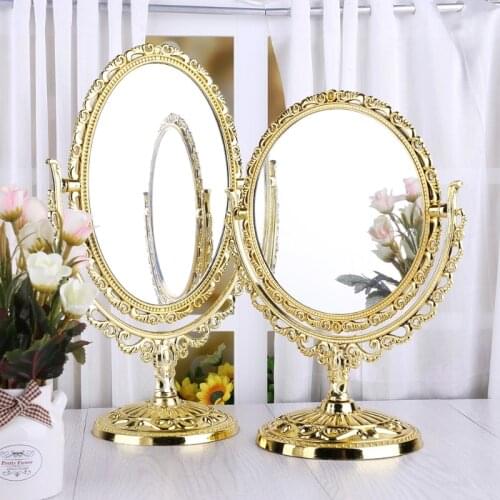 2 Sides Makeup Mirror Stand Table Cosmetic Mirror Plastic Dresser Mirrors Tools C1FF