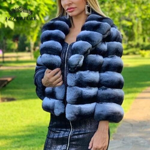 2021 Winter Hot Sale Women Real Natural Rex Rabbit Fur Coat High Quality 100% Genuine Rex Rabbit Fur Chinchilla Color Outwear