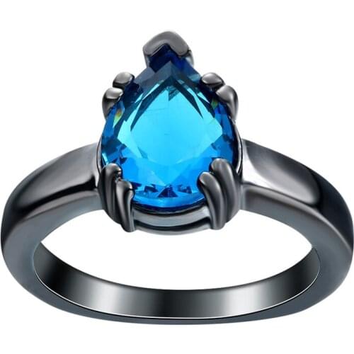 Hainon Fashion Black Gold Color Rings Pave Blue White Oval CZ Zircon Rings Jewelry for Women Wedding Party Ring for Men