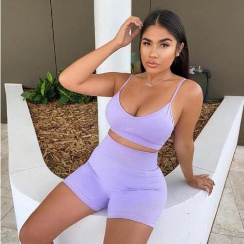 Sports Leisure Active Wear Two Piece Sets 2020 Summer Women Set Sleeveless Camis+ Shorts Casual Tops Vest Short Legging Clothes