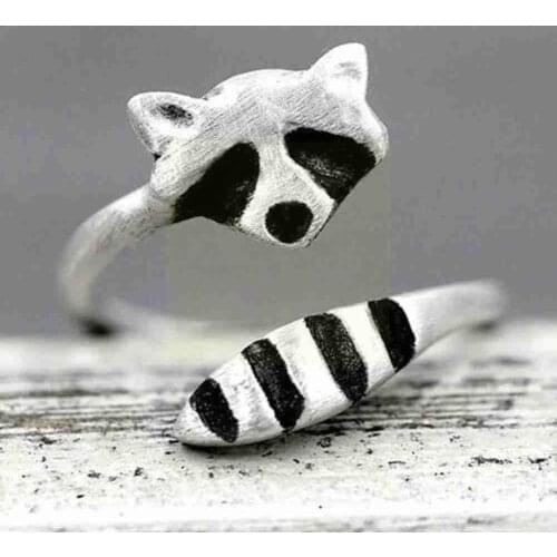 Creativity Silver Color Plated Raccoon Women Rings Accessories Adjustable Ring Open Wedding Jewelry D2I8