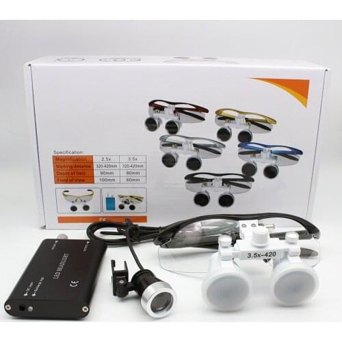 Dental Surgical Loupes 2.5X /3.5X Loupe Magnifier Head Light Rechargeable with LED