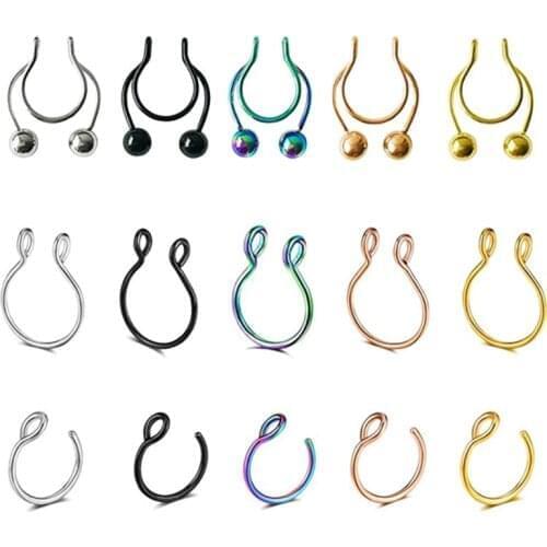 15Pcs/set U Shaped Fake Nose Ring Hoop Septum Rings For Women Charm Metal Nose Piercing Fake Piercing Oreja Pircing Jewelry Gift