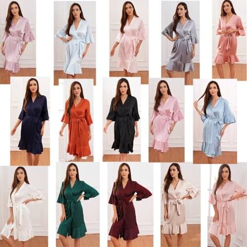 2021 Ruffled Robe Satin Robe Bridal Robes Bride Bridesmaid Robes Bride Team Bathrobe Silk Robes for Women