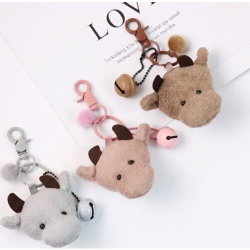 2021 Cute Cows Animal Fur Woolen Fur Pompom Furry Ball Key Chain Keyring Holder Bag Pendant Keychain AirPods Accessories D691
