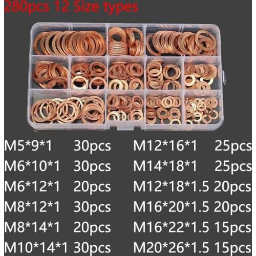 280PC Copper Sealing Solid Gasket Washer Sump Plug Crush Flat Seal Ring For Boat Pipeline Engine Fastener Tool Hardware Fittings