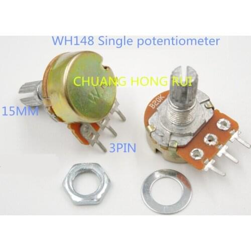 5PCS WH148 single league potentiometer B10K audio power amplifier potentiometer 10k 3 feet handle 15 mm long