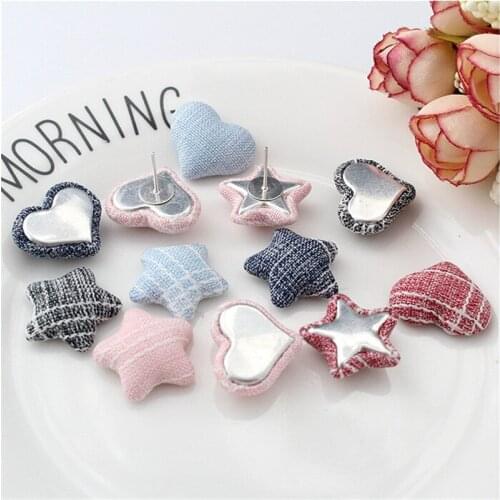 50pcs/lot Star Heart Charm Cloth Flat Button Beads For Earrings Garment Bag Brooch DIY Jewelry Making Accessories Material