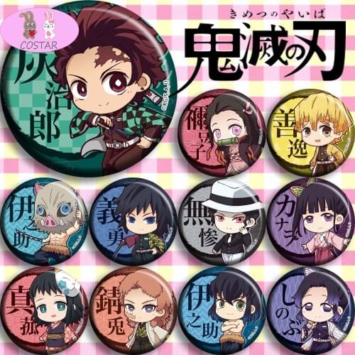 58MM Anime Demon Slayer Kimetsu No Yaiba Pin Brooch Badge Pins for Backpack Cosplay Accessories Decor Collectible Boy Girl Gift