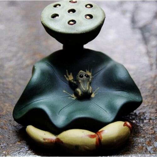 Authentic Boutique Yixing Purple Green Mud Lotus Frog Tea Pet Ornaments Kung Fu Tea Set Figurines Decoration Crafts Bonsai Decor