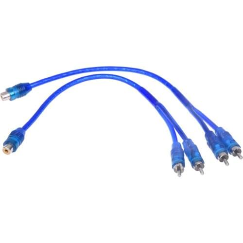 Car Audio RCA Female to 2 RCA Male Splitter Adapter Cable Wire Dark Blue 2 Pcs