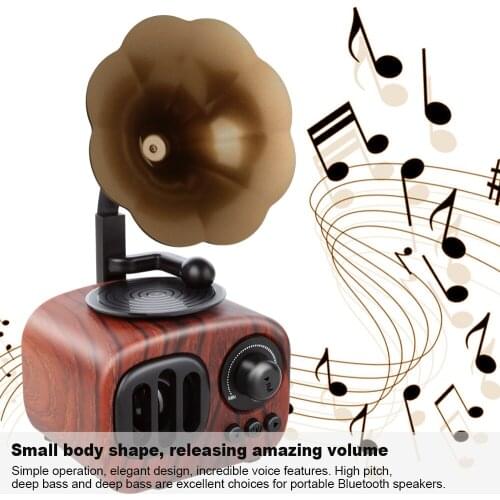 Retro Bluetooth Speaker Trumpet Style Wireless Stereo Subwoofer Music Box Wooden Loudspeakers with Mic FM,Support TF for Phone
