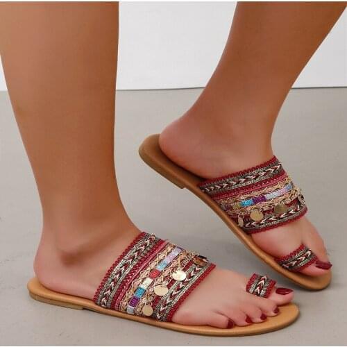 Summer Womens Sandals Boho Ladies Black Flat Slippers Leisure Breathable Comfortable Beach Folk-Custom Artisanal Female Shoes