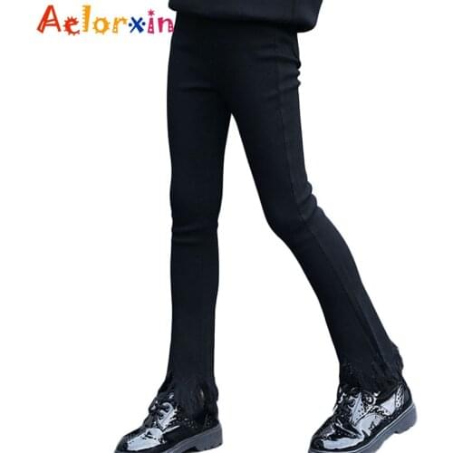 Flare Pants For Girls Clothing Children Cotton Spring Autumn Black Trousers Girls Leggings Kids Tassel Clothes 4 8 9 10 12 Years
