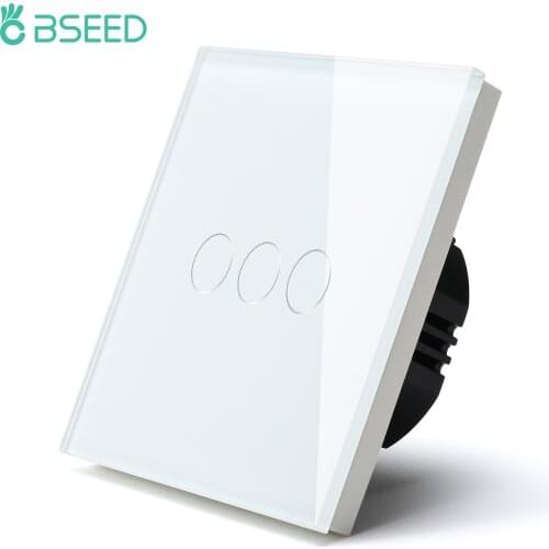 BSEED Touch Screen Light Switches LED Backlight Wall Switches Glass Panel Max.Load 300W 3Gang LED Light Switches