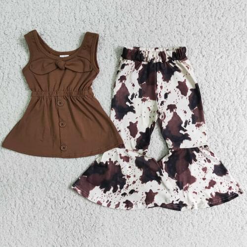 RTS kids designer clothes girls summer bell bottom outfits sleeveless top+pant set toddler baby girls summer clothes boutique