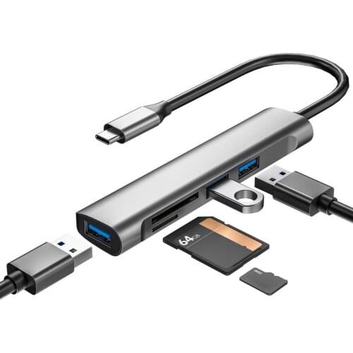 Docking Station 5-in-1 Micro-SD/TF Card Reader Portable Type-C USB 3.0 Hub Splitter Adapter for Mobile Phone Dropshipping