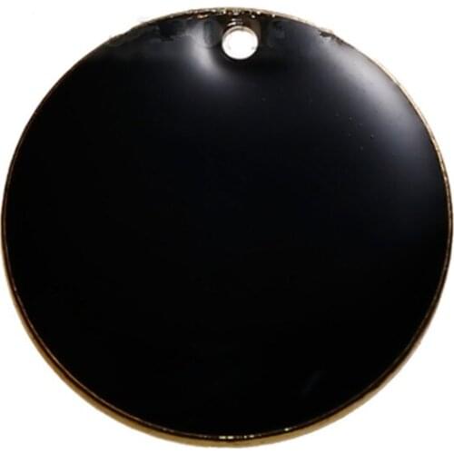 DoreenBeads Fashion Copper Enamelled Sequins Pendant Charms Round Unplated Black Enamel Jewelry DIY Findings 16mm Dia, 5 PCs