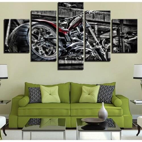HD Canvas Print Art Wall Painting For Living Room Home Decor 5 Pieces Motorcycle Sports Black White Picture