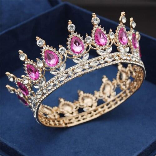 Crystal Vintage Royal Queen Rose Tiaras and Crowns Bridal Pageant Prom Diadem Hair Ornaments Wedding Hair Jewelry Accessories