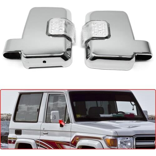 Car LED Light Side Wing Rearview Mirror Cover Caps Replace Silver Chrome For Toyota Land Cruiser FJ70 FJ76 FJ79 LC76 LC77