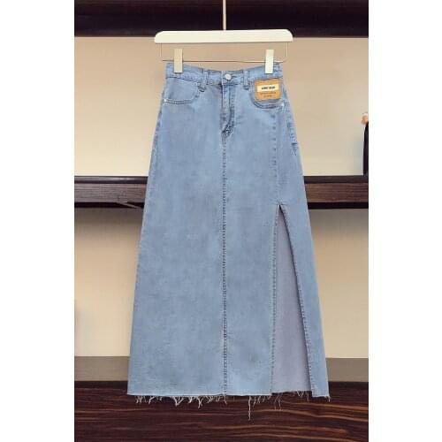 Summer New Denim Split Skirt A-line High Waist Sarafan Fashion Faldas Mujer Korean Saia midi Faldas Mujer Moda 2021