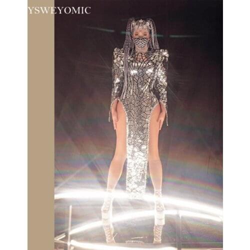 Fashion Shining Silver Sequin Dress Stage Performance Costume Outfit Party Celebrate Wear Women Dancer Singer Show Time wearing