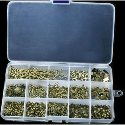 DIY Jewelry Findings Kit Antique Bronze Plated Accessories Beads cap/jump rings/clasps/pins for jewelry making