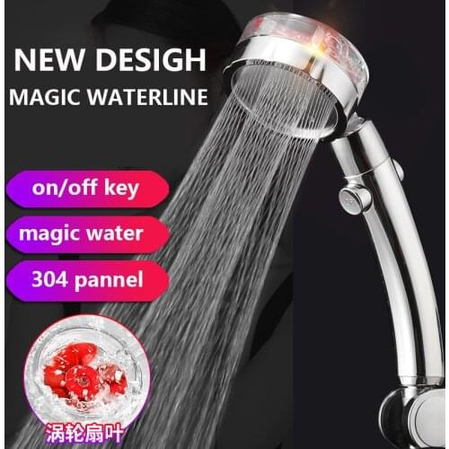 High Pressure 304 Stainless Steel Panel Water Stop Button Red Yellow Fan Shower Head with Universal Fitting Bathroom Equipment