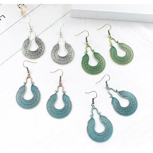 National Wind Shield Totem Hollow Drops Fan Earrings Moon Ellipse Spiral Waves Bohemian Earrings Vintage Charm Vacation Jewelry