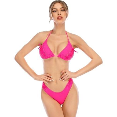 2021 New Strappy Bikini Solid Color Briefs Split Swimsuit Sexy Backless Bikini Suit Two Piece Outfits for Women